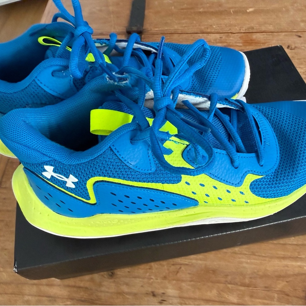 Under Armour Big Kids Basketball Sneakers in Blue and Neon Yellow
